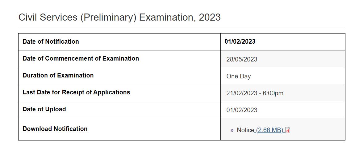 यूपीएससी अधिसूचना 2023 PDF, IAS Prelims 2023 Notification ,1105 vacancies, Full Information